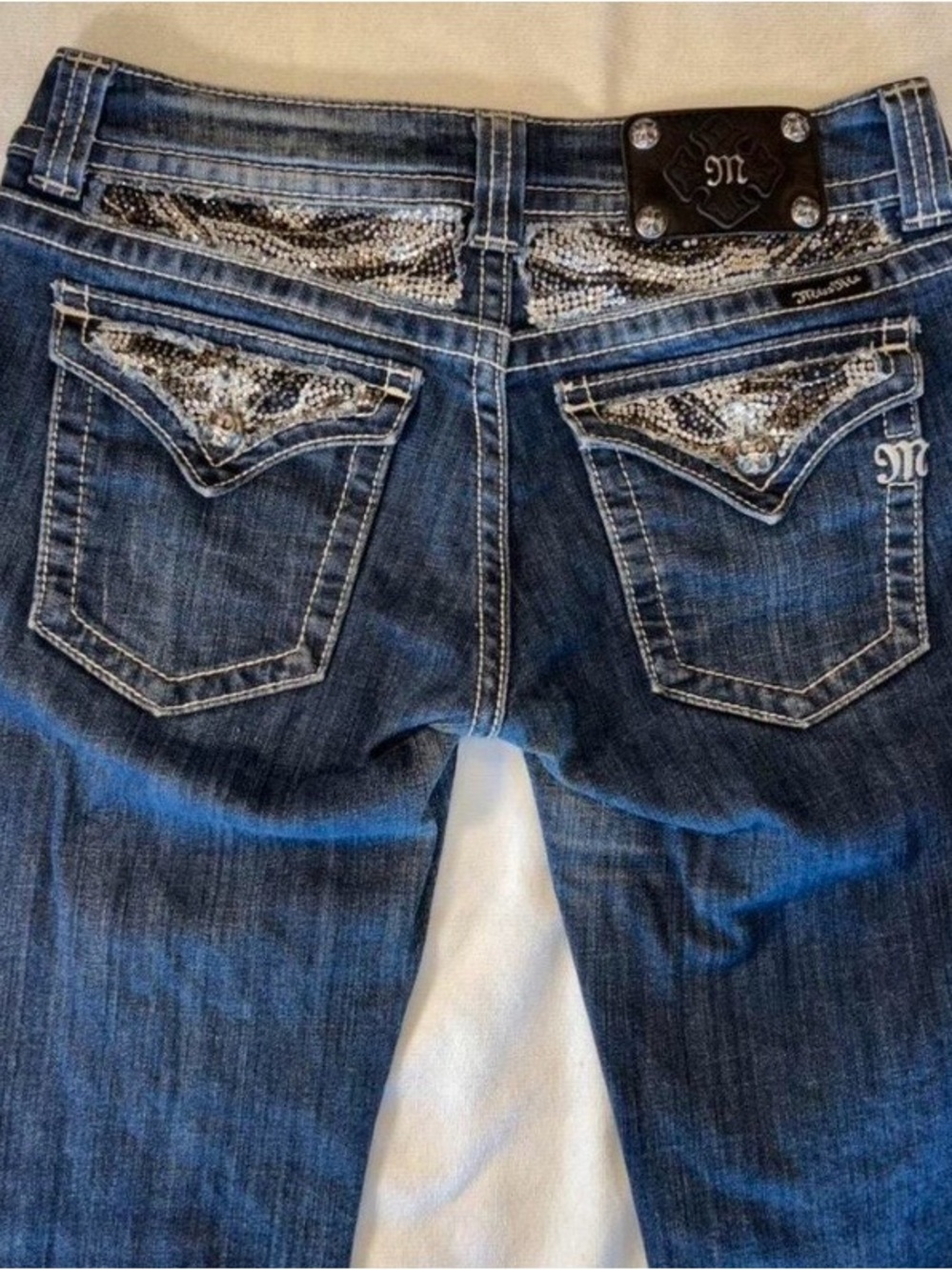 Distressed Dark Blue Embellished Women's Jeans